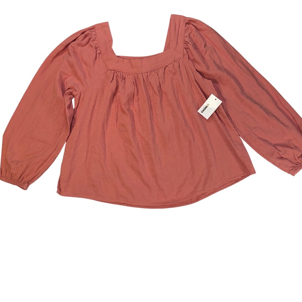 Sonoma Goods For Life Women XL Patina‎ Pink Cotton Gauze Square Neck Blouse NEW